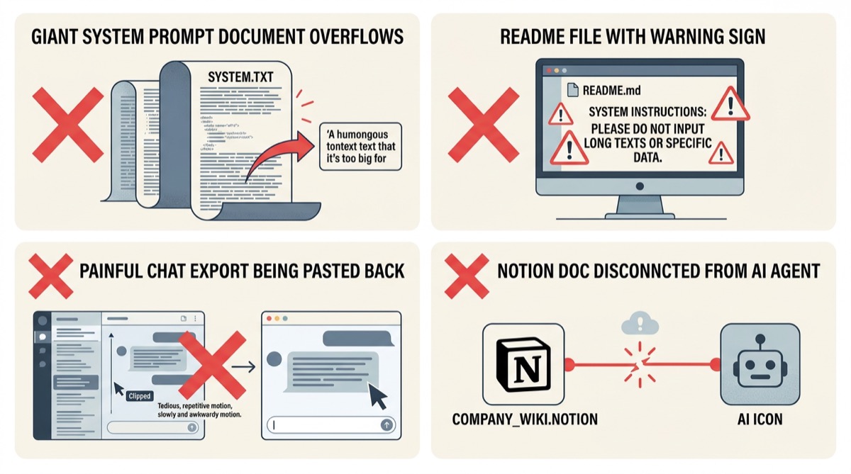 Common AI context management workarounds and why they fail