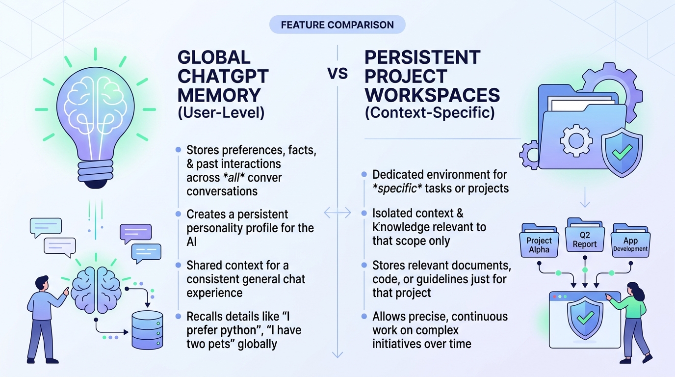 ChatGPT memory vs persistent project workspaces — comparison overview