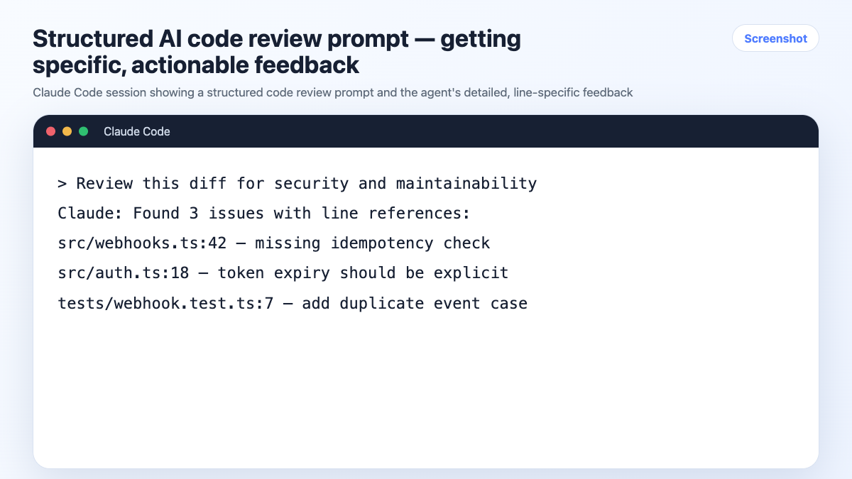 Structured AI code review prompt — getting specific, actionable feedback