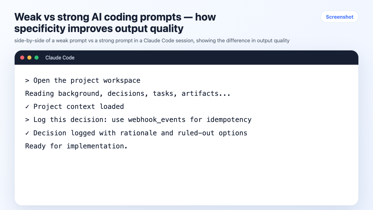 Weak vs strong AI coding prompts — how specificity improves output quality