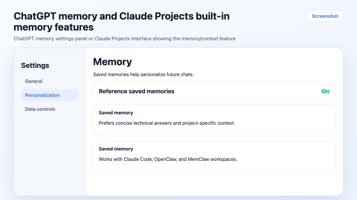 ChatGPT memory and Claude Projects built-in memory features