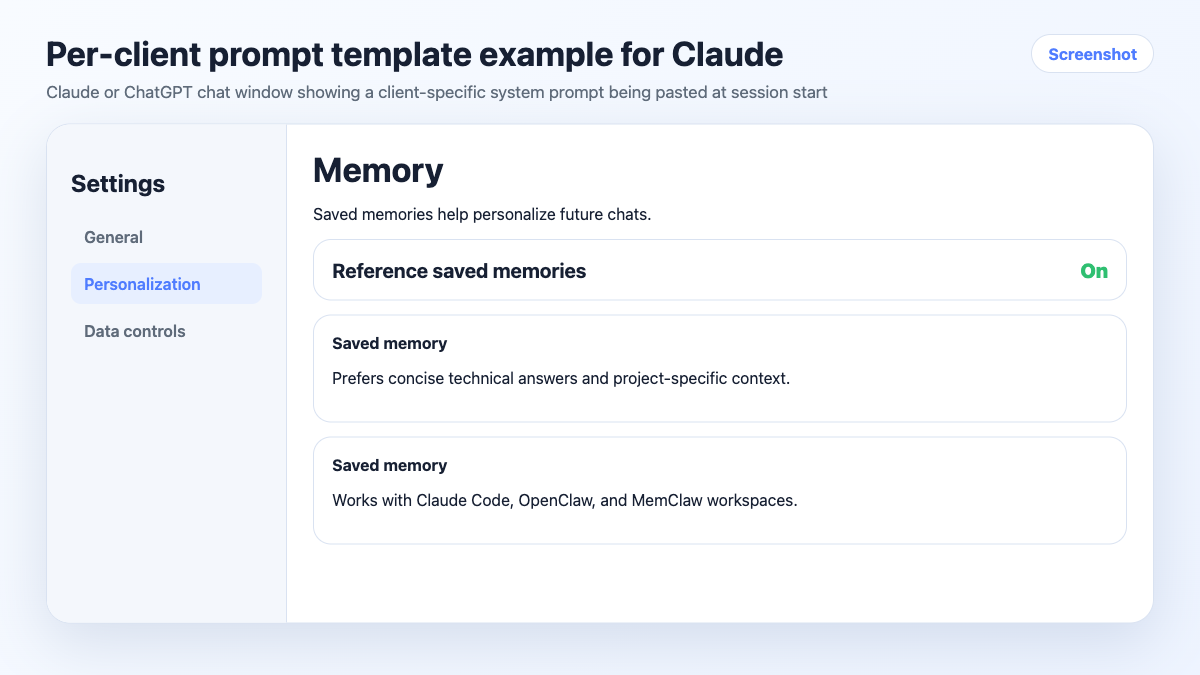 Per-client prompt template example for Claude