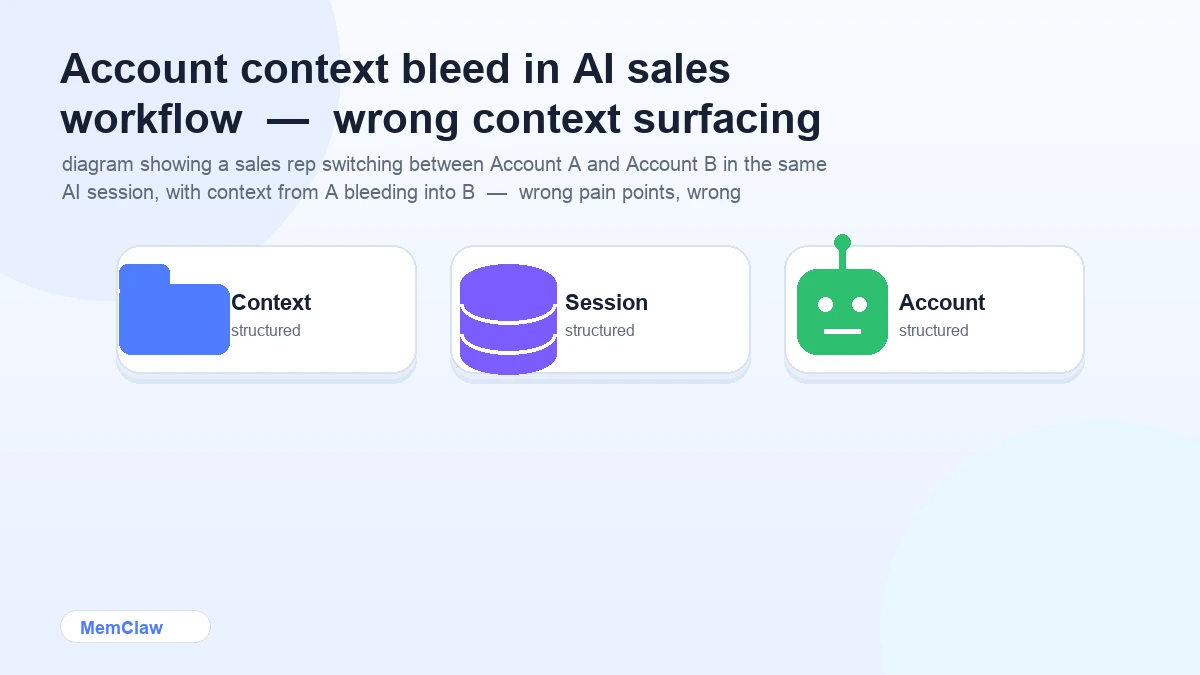 Account context bleed in AI sales workflow — wrong context surfacing in the wrong account