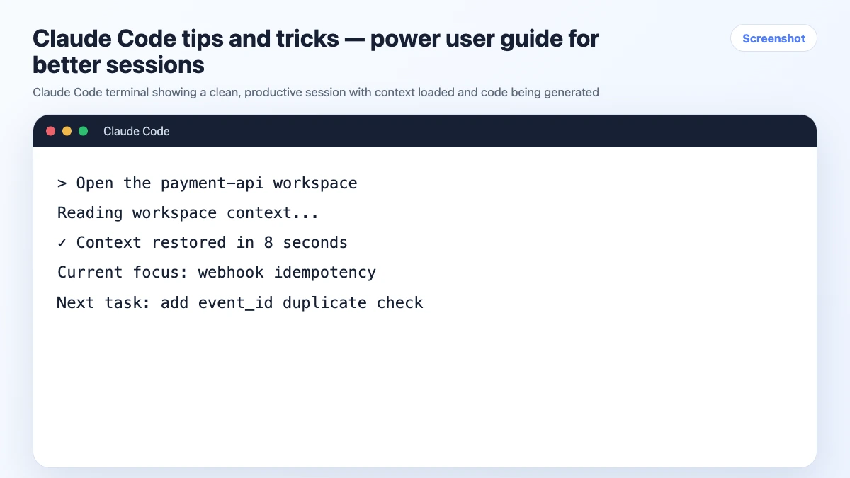 Claude Code tips and tricks — power user guide for better sessions