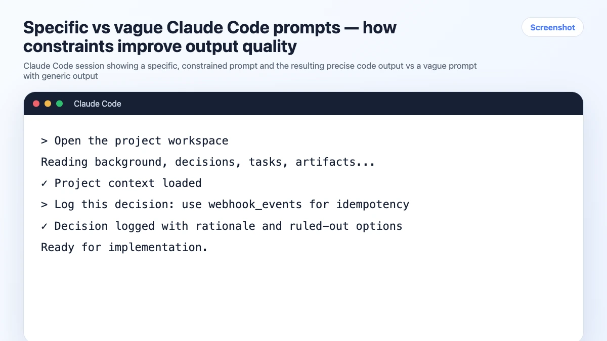 Specific vs vague Claude Code prompts — how constraints improve output quality