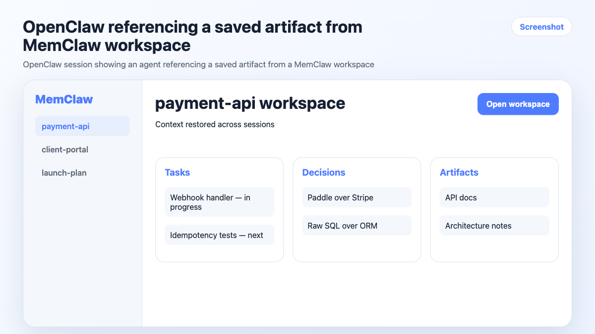 OpenClaw referencing a saved artifact from MemClaw workspace