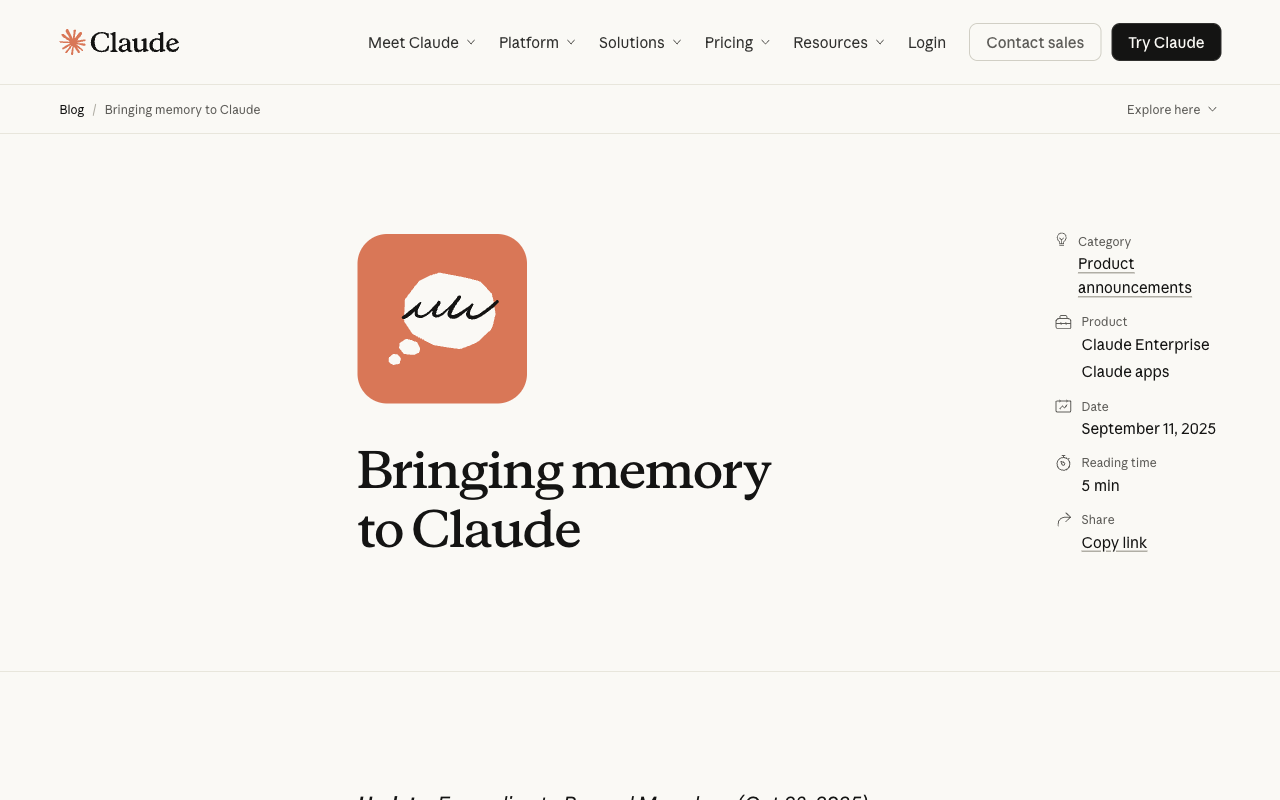 Bringing memory to Claude — Anthropic 公式ブログ