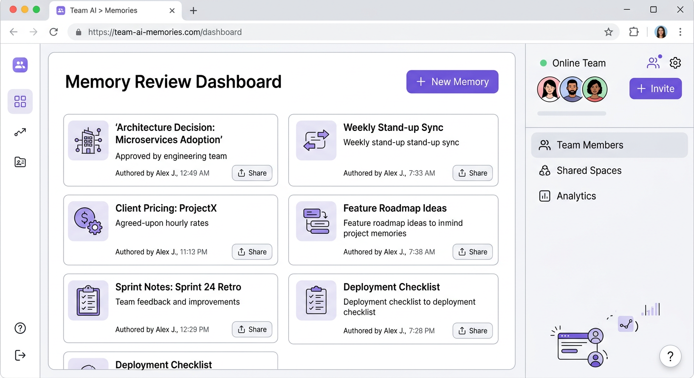 Web Memory Review interface — browse project memories and share with teammates