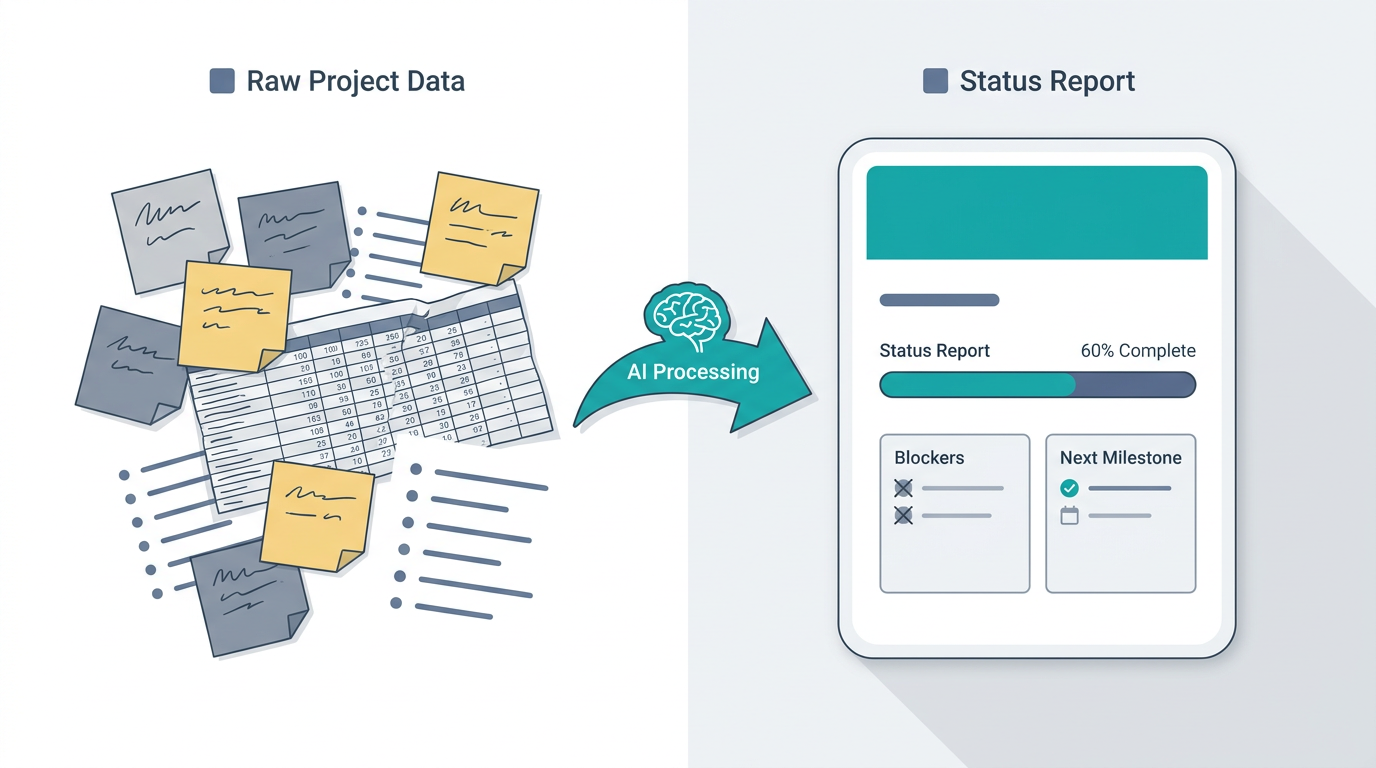 AI converts raw project data into polished executive status reports